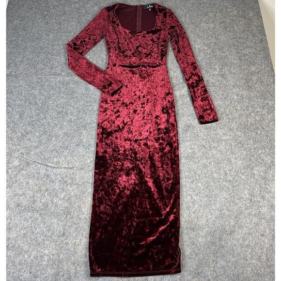 Lulus Cherish Me Wine Red Velvet Long Sleeve Bodycon Midi Dress XS Holiday Event - Picture 1 of 9